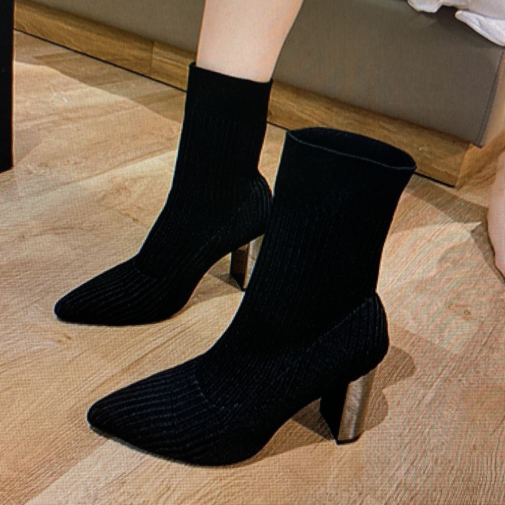 Zara Wiman Wooblimg Comfort Elastic Ribbed Sock Bootie with Glass Heel